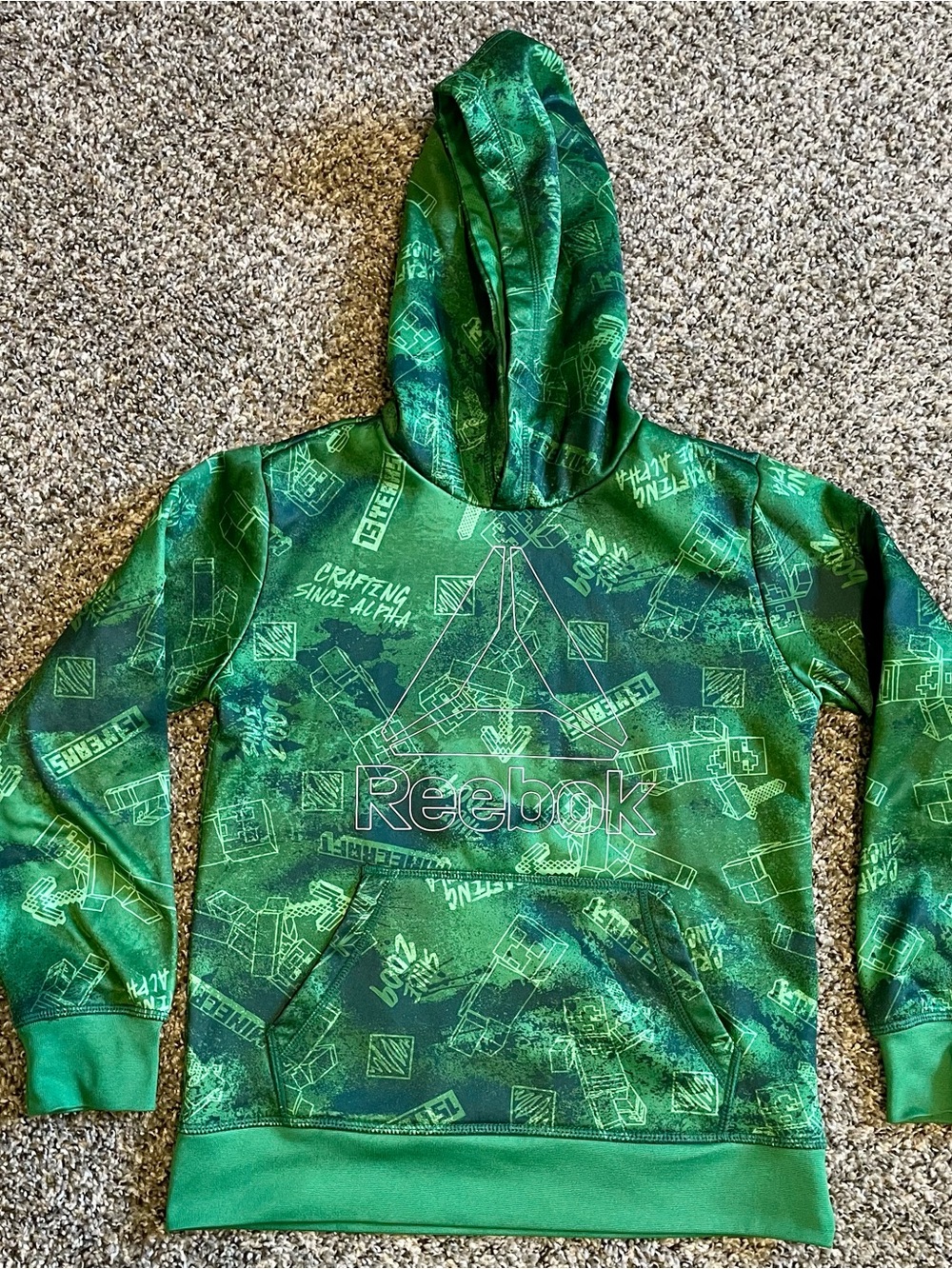 Green Reebok Minecraft Hoodie Size Kids 8